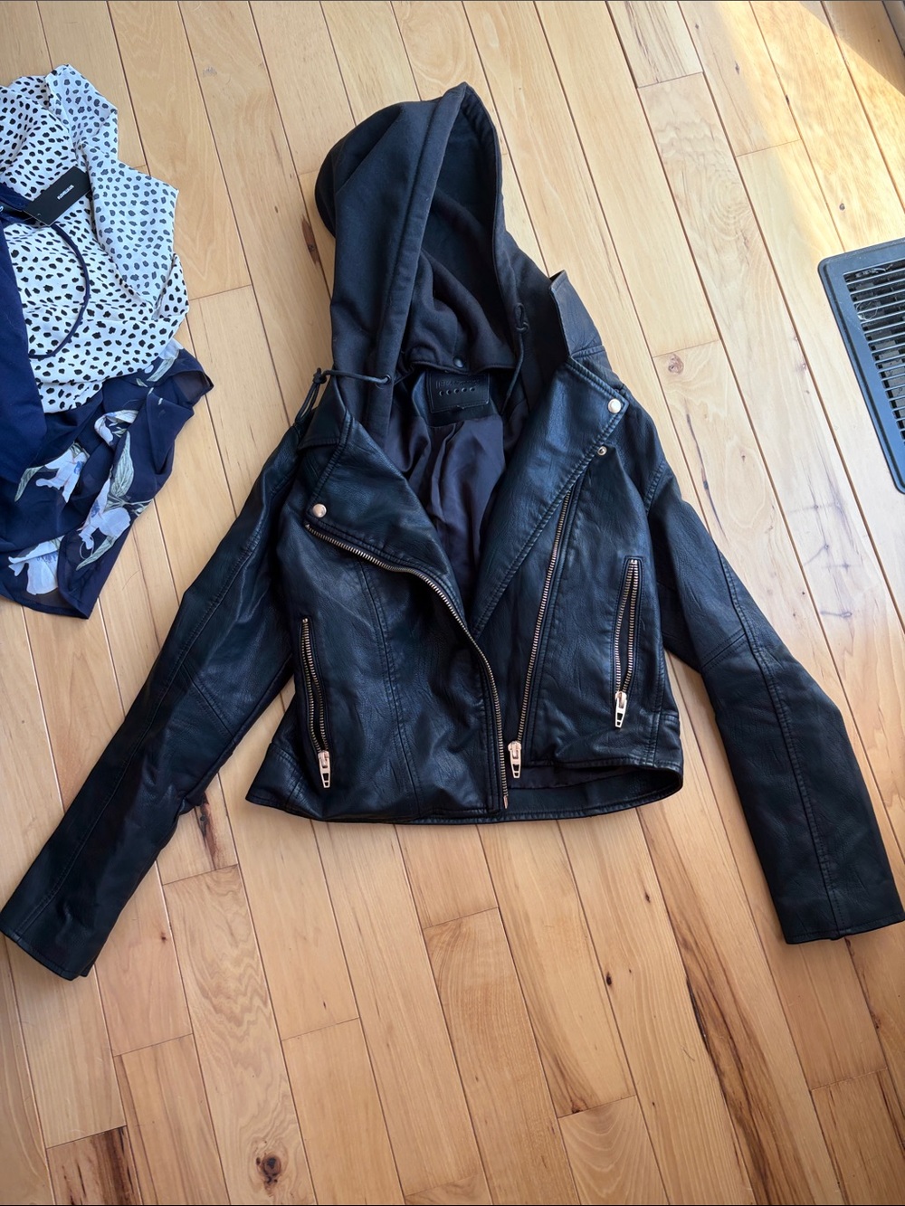 Black Hooded Moto Jacket - Women's Stylish Leather-Style Coat